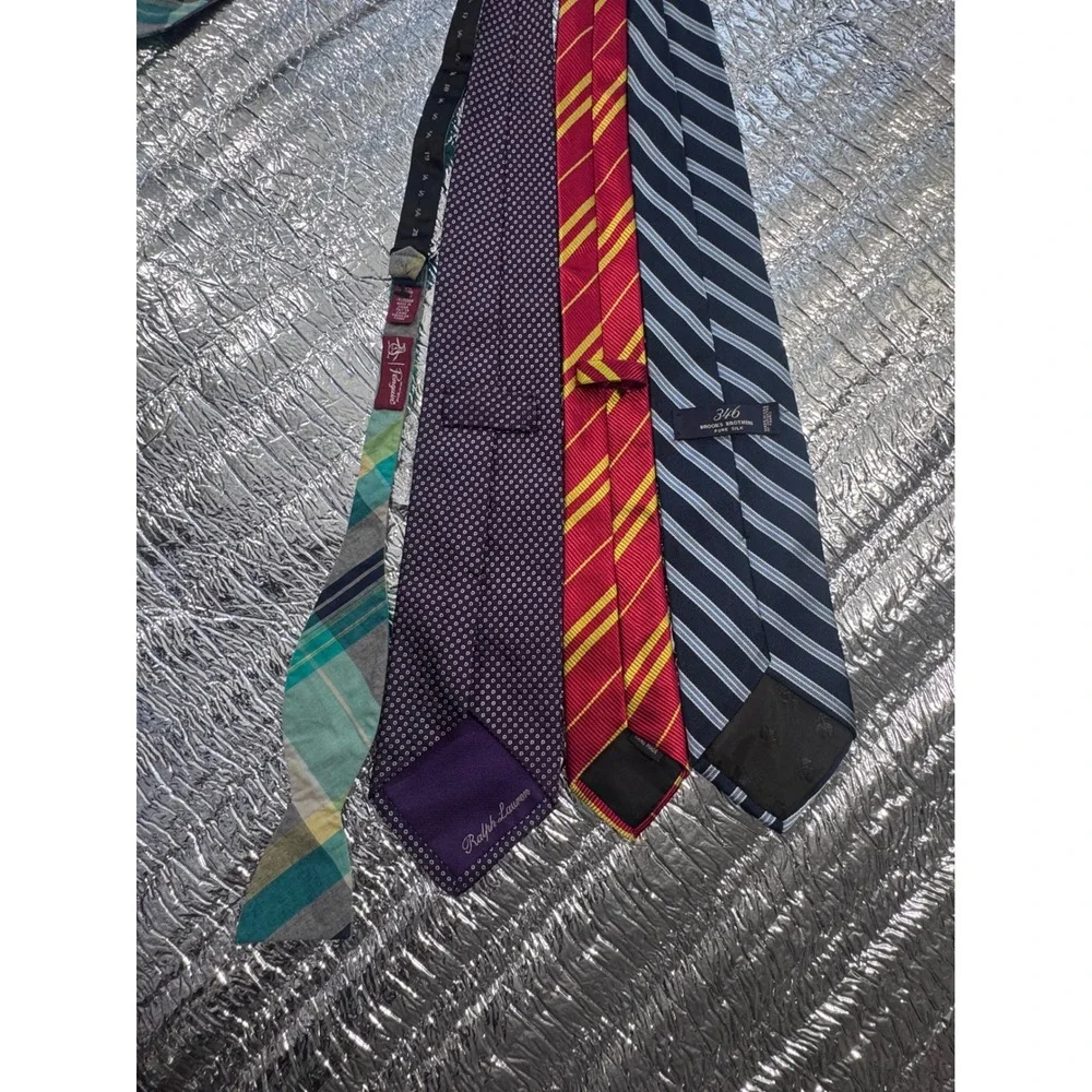 Lot of 4 Mens Ties Ralph Lauren Brooks Brothers 346 Original Penguin Silk Plaid